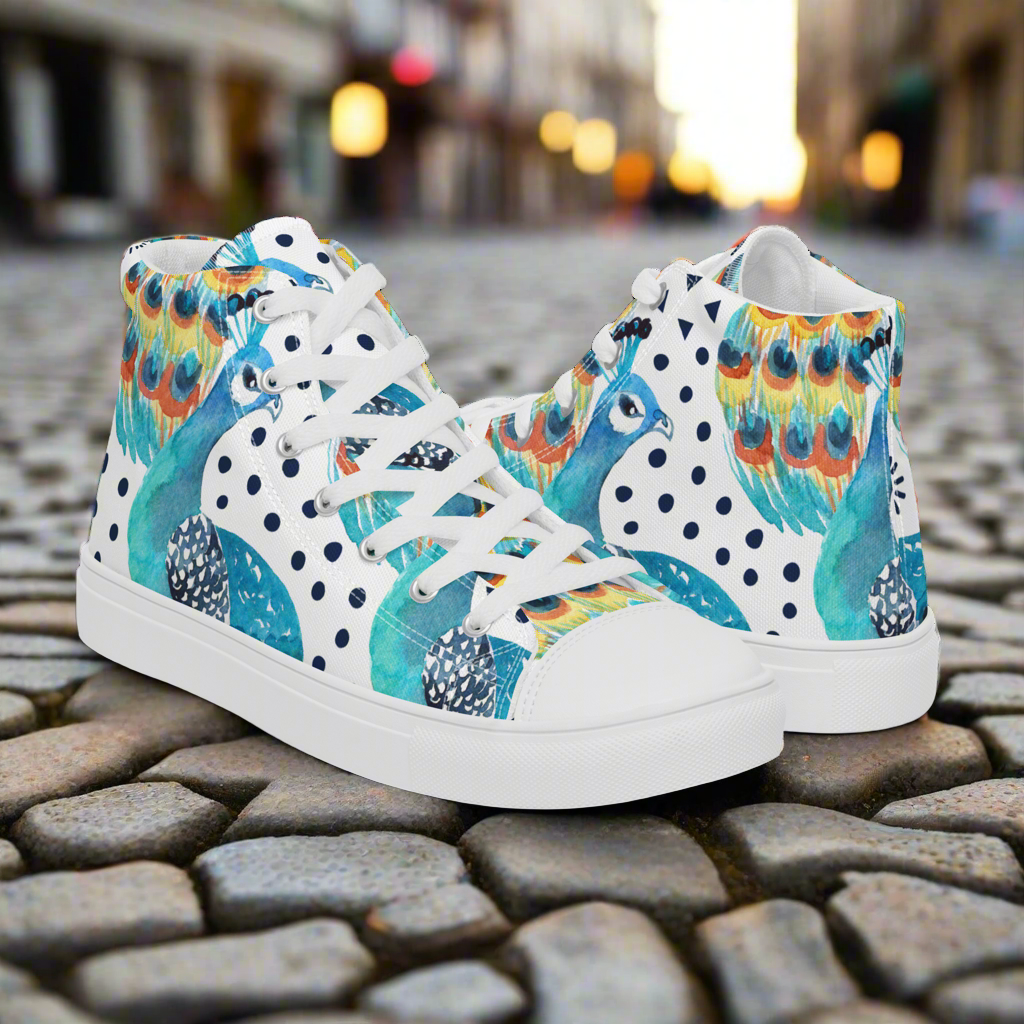 High Top Canvas-Schuhe im Pfauenmuster – Komfort trifft auf einzigartigen Stil