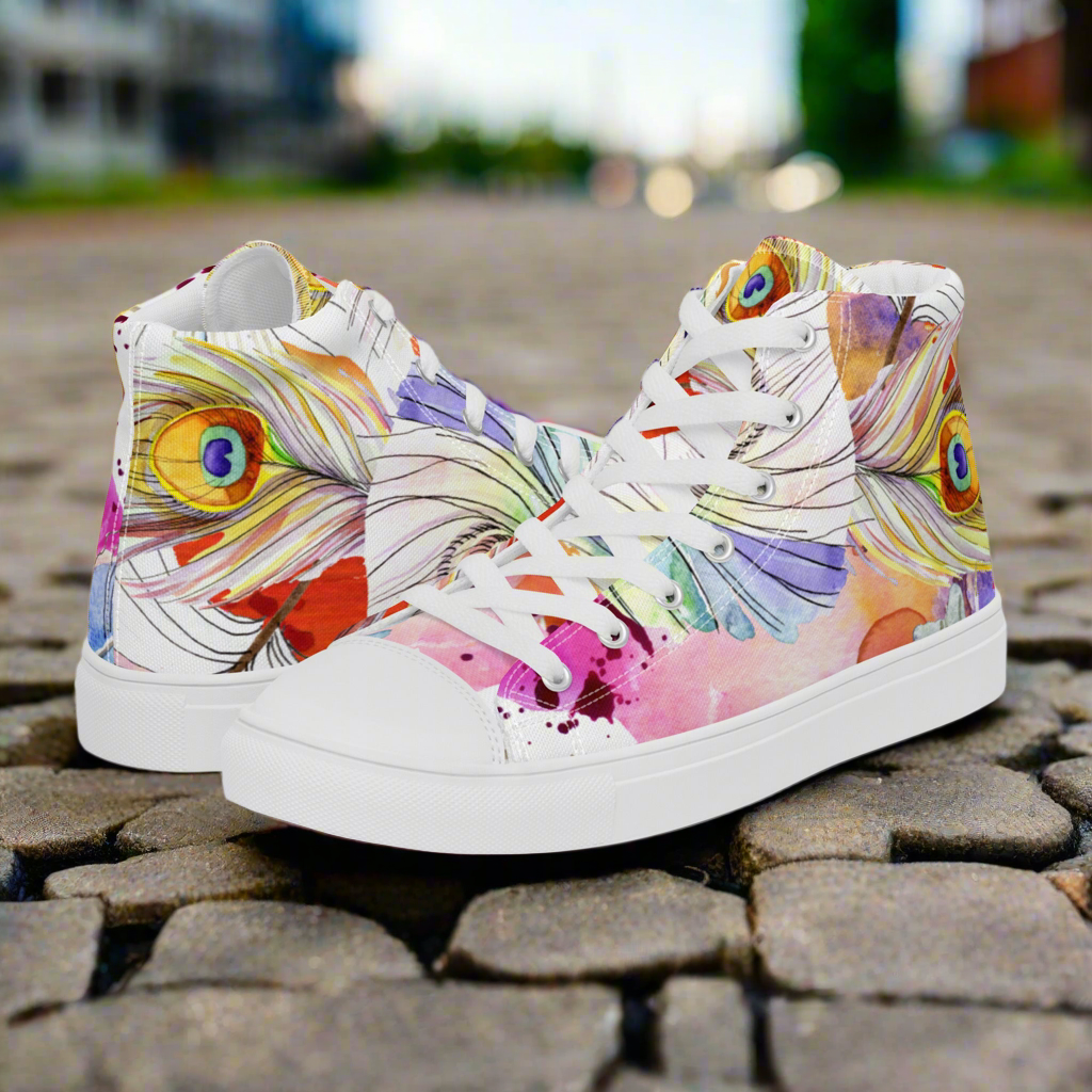 Stylische High Top Canvas-Schuhe im Pfauenfeder-Design – Komfort und Eleganz vereint