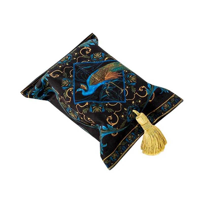 Luxury Peacock Design Velvet Tissue Holder - Royal Blue, Vintage Style