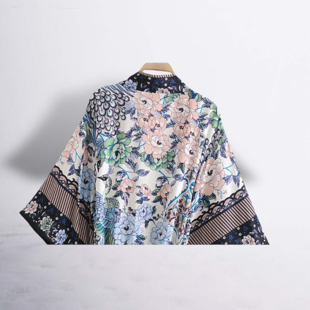 Bohemian Pfauen-Kimono: Damen Cover-up mit Fledermausärmeln
