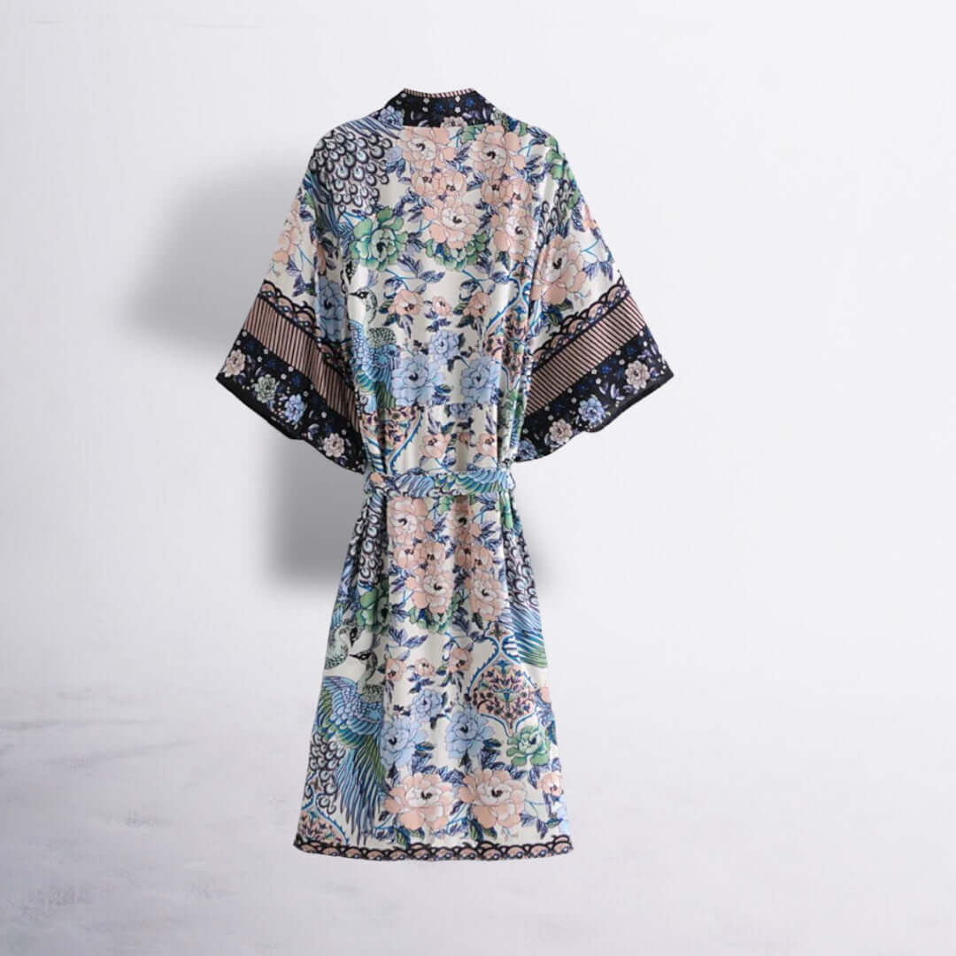 Bohemian Pfauen-Kimono: Damen Cover-up mit Fledermausärmeln