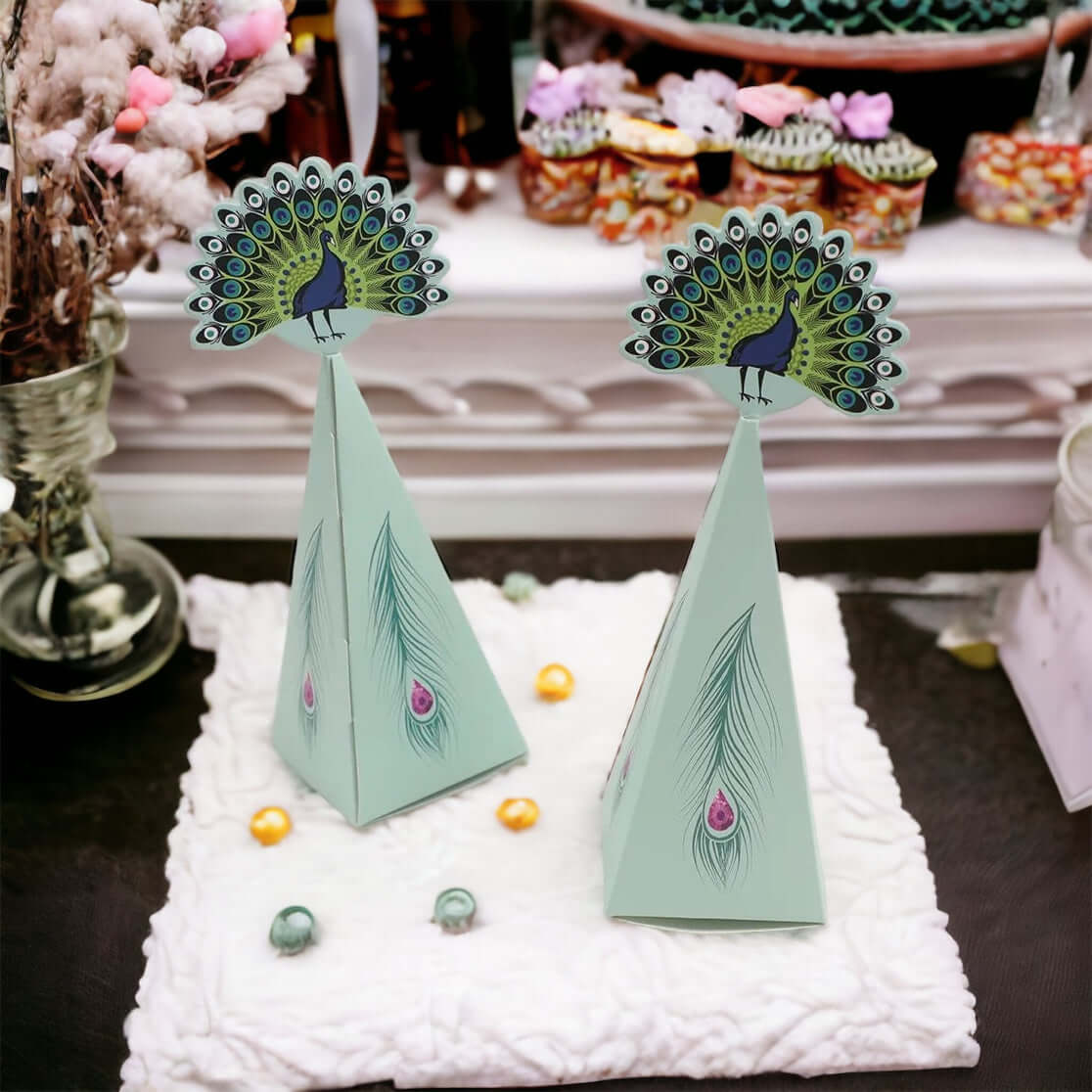Set of 10 Peacock Design Candy Boxes: Creative gift packaging for special occasions