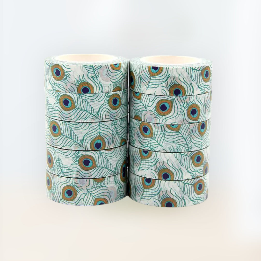 Ruban magique en plumes de paon : lot de 10 rubans adhésifs décoratifs pour un design créatif