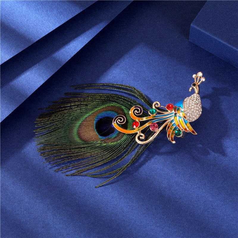 Vintage Peacock Feather Brooch with Crystal Rhinestones for Women: A Colorful Jewelry Gift