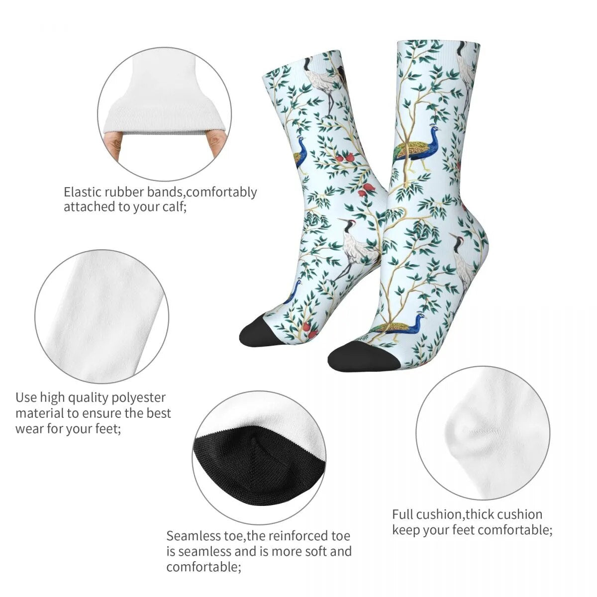 Vintage-Pfauensocken für Herren - Lustige Chinoiserie-Stil Strümpfe für jede Jahreszeit