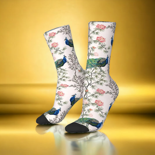 Exotische Chinoiserie-Pfauensocken: Ein Hauch von Vintage für deine Füße!