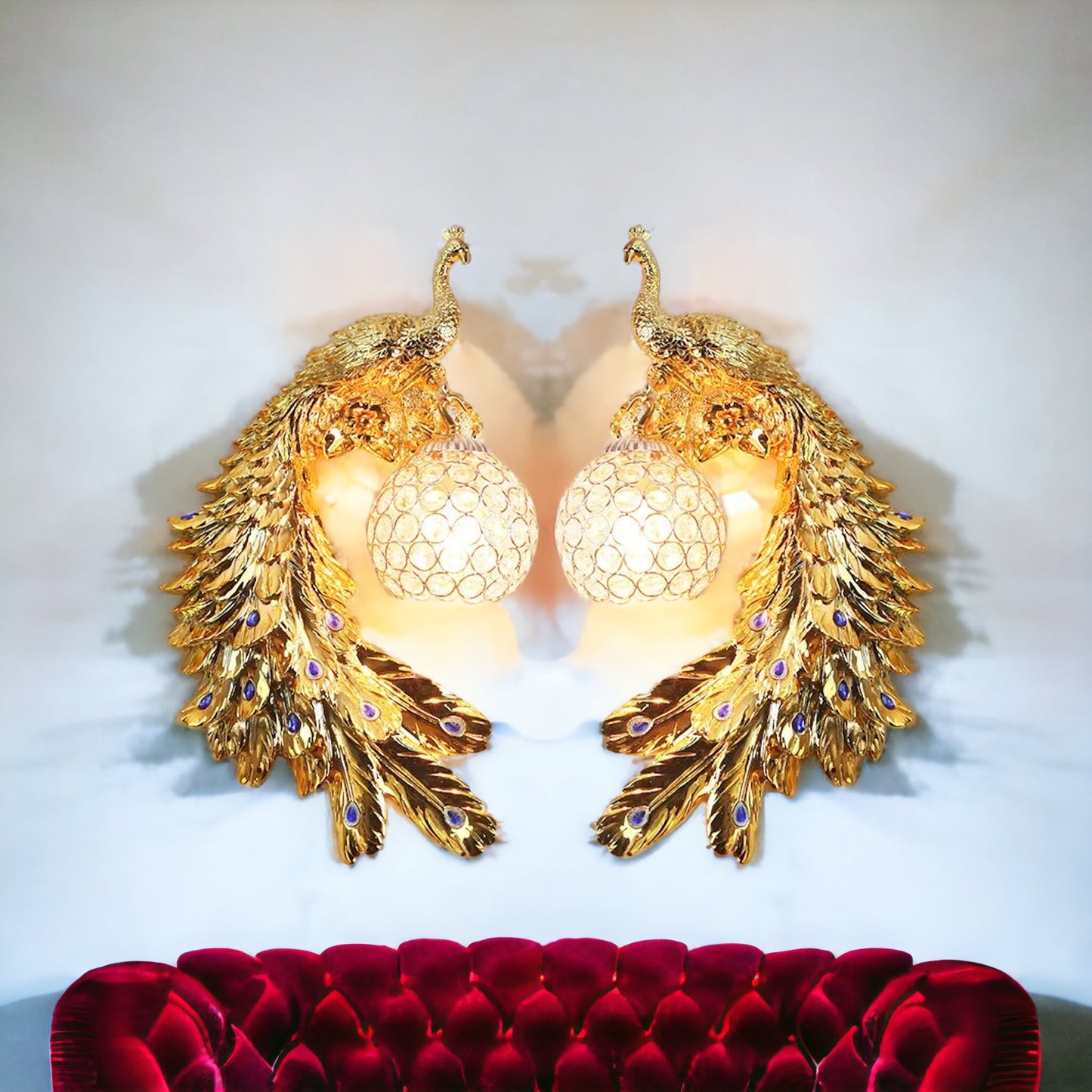 Retro-Pfau-Wandleuchte: Doppelte Farbpracht - Stilvolles Flair für Dein Zuhause