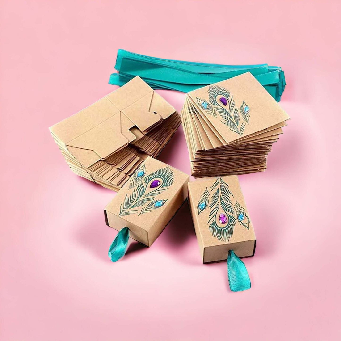 Set of 5 peacock feather candy boxes: The elegant eye-catcher for every occasion!