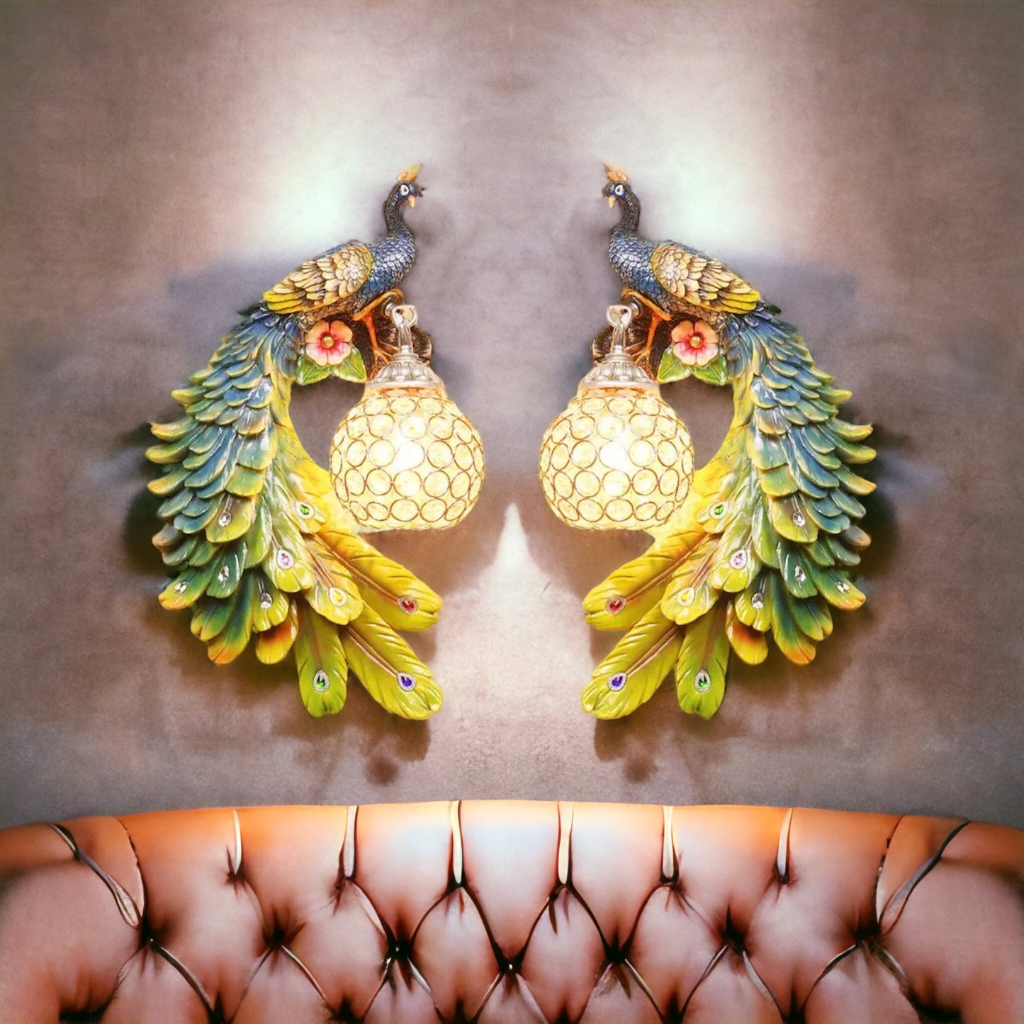 Retro-Pfau-Wandleuchte: Doppelte Farbpracht - Stilvolles Flair für Dein Zuhause