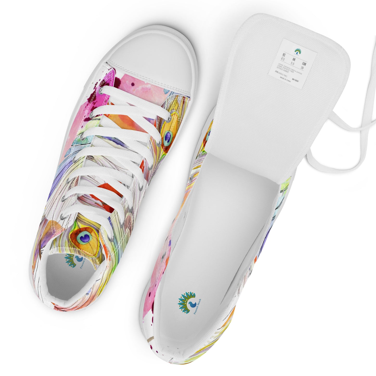 Stylische High Top Canvas-Schuhe im Pfauenfeder-Design – Komfort und Eleganz vereint