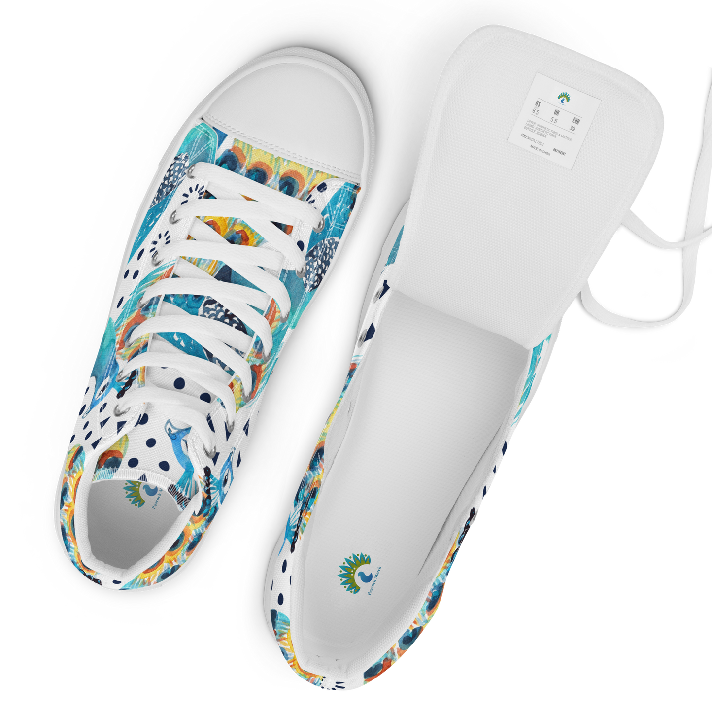 High Top Canvas-Schuhe im Pfauenmuster – Komfort trifft auf einzigartigen Stil