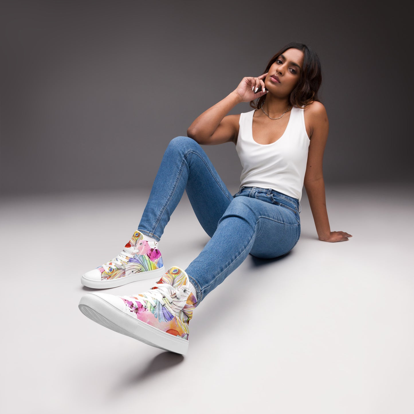 Stylische High Top Canvas-Schuhe im Pfauenfeder-Design – Komfort und Eleganz vereint