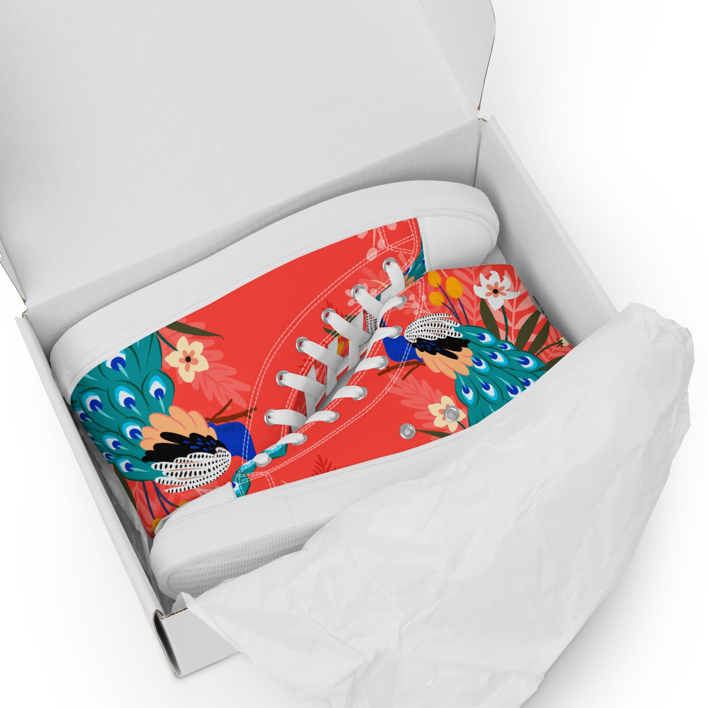 High Top Canvas-Schuhe mit floralem Pfauen-Design – Farbenfroh und stilvoll