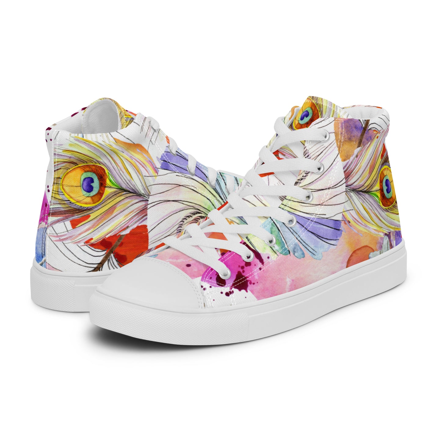 Stylische High Top Canvas-Schuhe im Pfauenfeder-Design – Komfort und Eleganz vereint