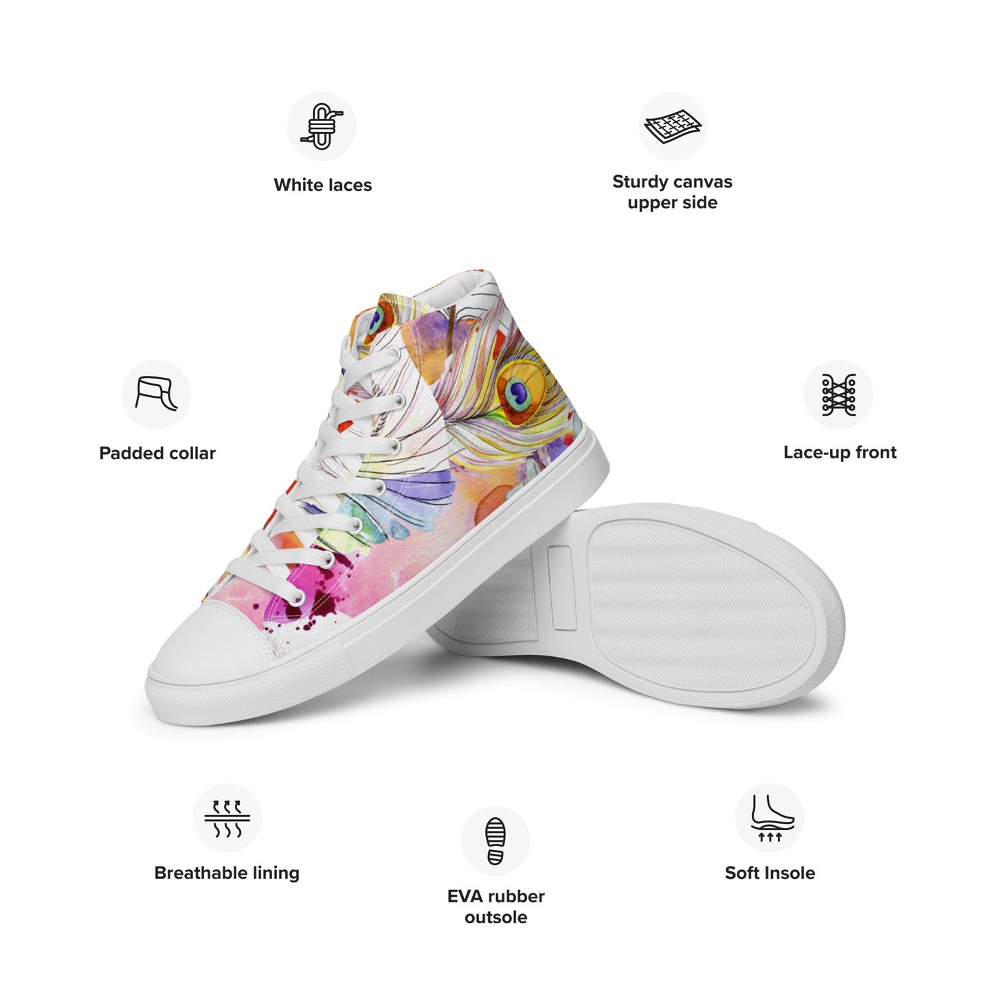 Stylische High Top Canvas-Schuhe im Pfauenfeder-Design – Komfort und Eleganz vereint