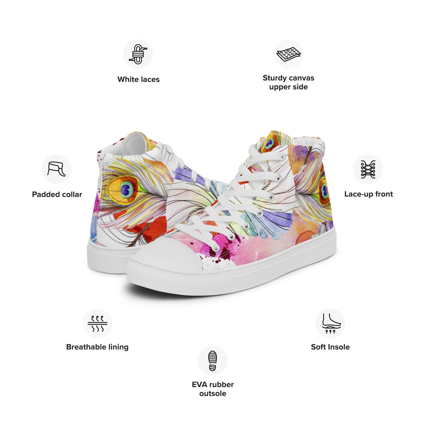 Stylische High Top Canvas-Schuhe im Pfauenfeder-Design – Komfort und Eleganz vereint