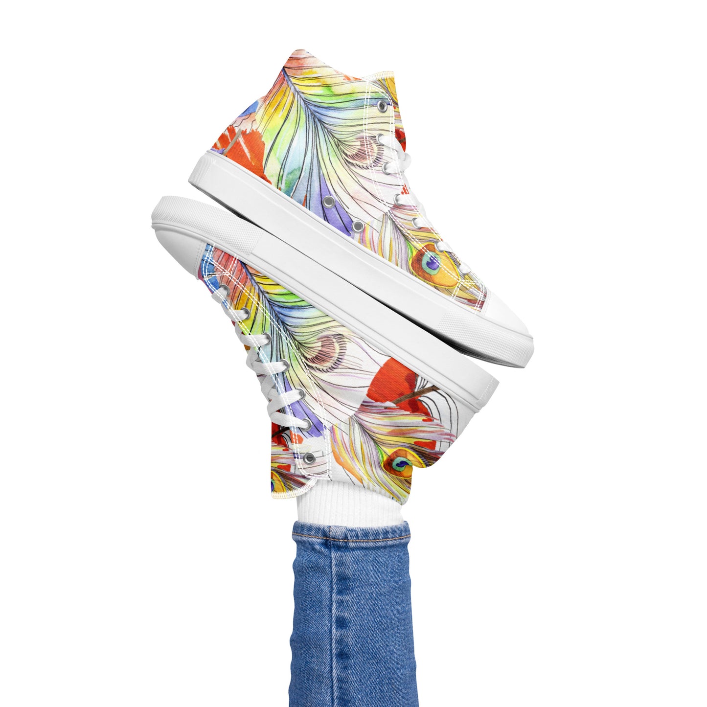Stylische High Top Canvas-Schuhe im Pfauenfeder-Design – Komfort und Eleganz vereint