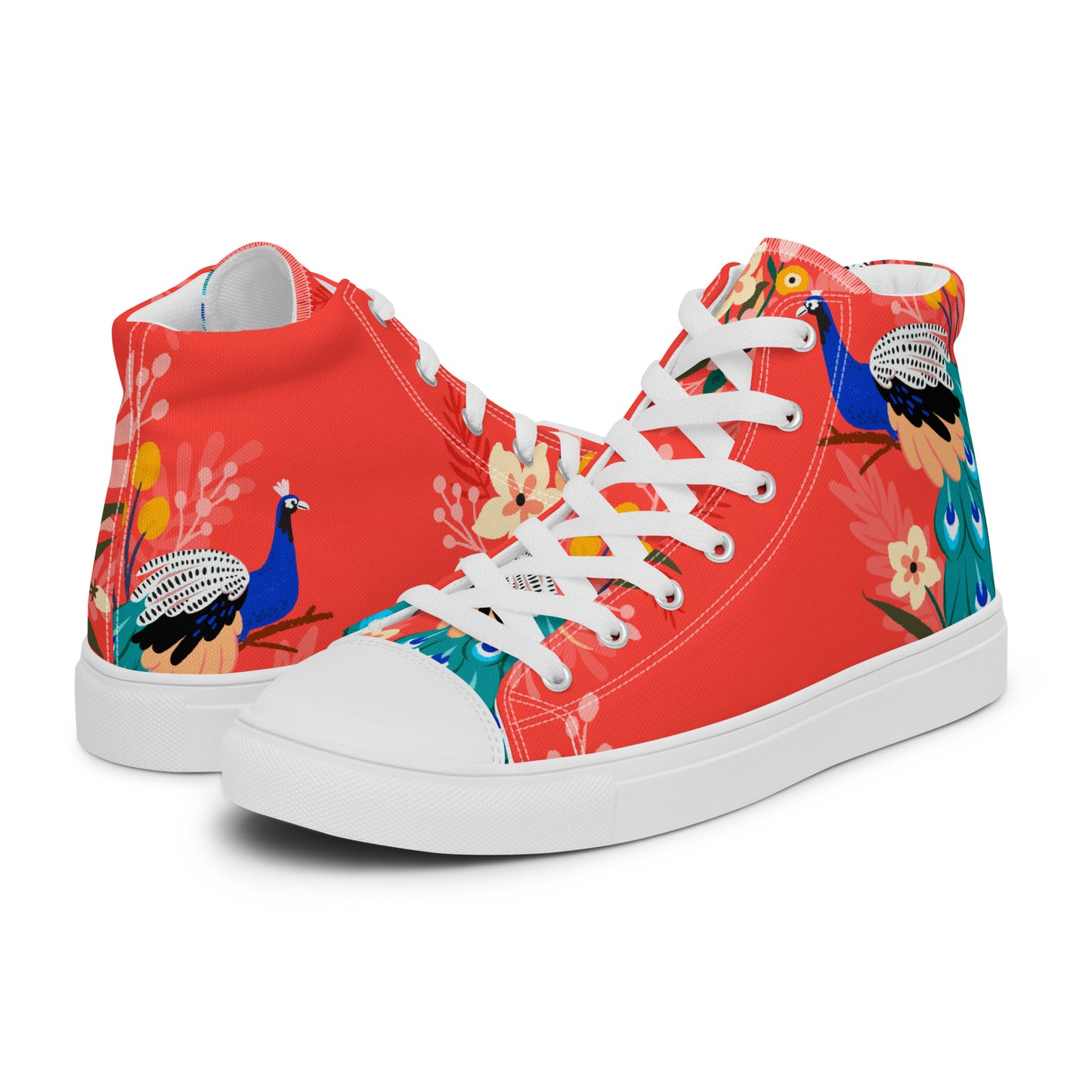 High Top Canvas-Schuhe mit floralem Pfauen-Design – Farbenfroh und stilvoll