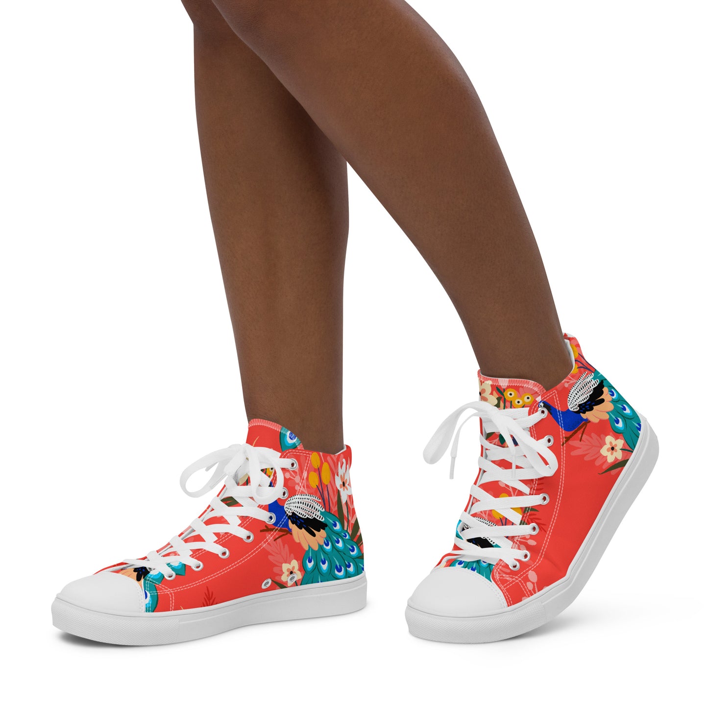 High Top Canvas-Schuhe mit floralem Pfauen-Design – Farbenfroh und stilvoll