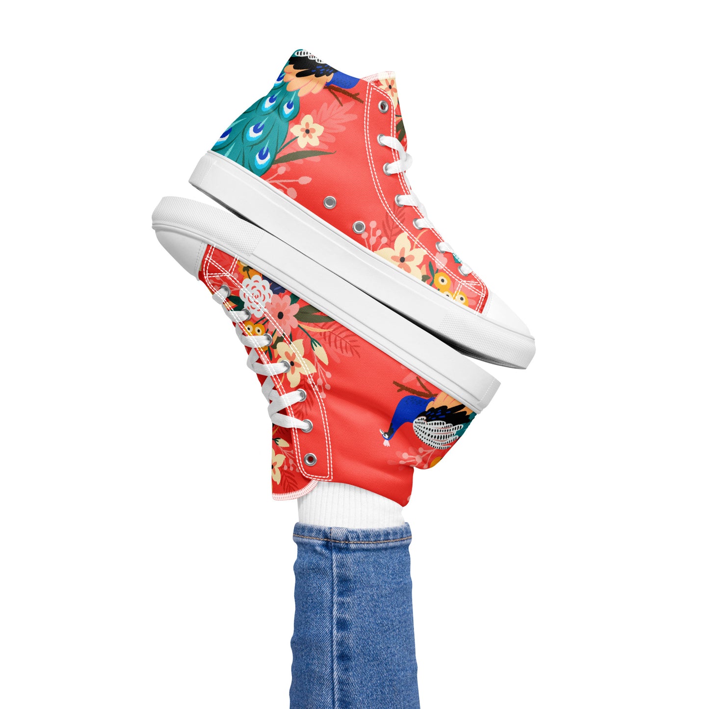 High Top Canvas-Schuhe mit floralem Pfauen-Design – Farbenfroh und stilvoll