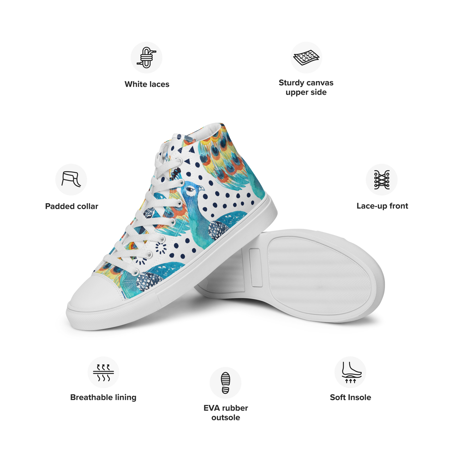 High Top Canvas-Schuhe im Pfauenmuster – Komfort trifft auf einzigartigen Stil