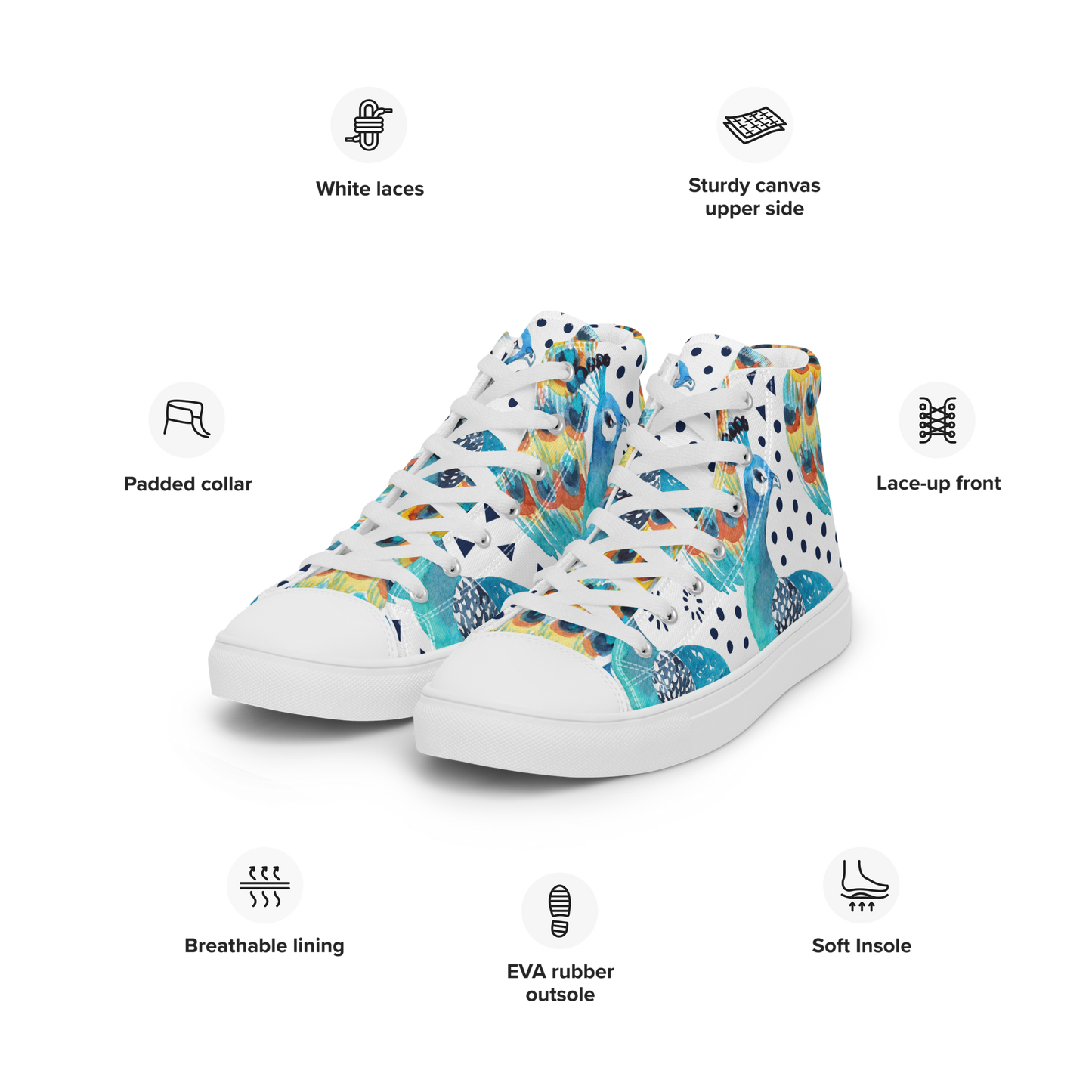 High Top Canvas-Schuhe im Pfauenmuster – Komfort trifft auf einzigartigen Stil
