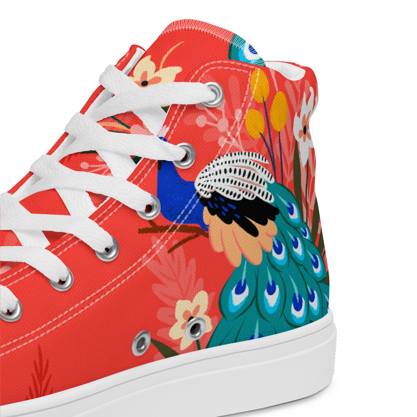 High Top Canvas-Schuhe mit floralem Pfauen-Design – Farbenfroh und stilvoll