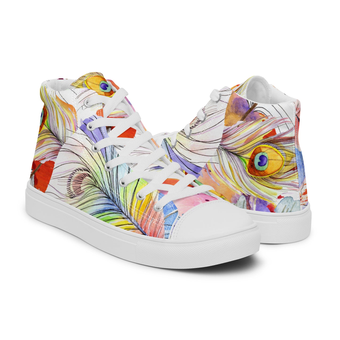 Stylische High Top Canvas-Schuhe im Pfauenfeder-Design – Komfort und Eleganz vereint
