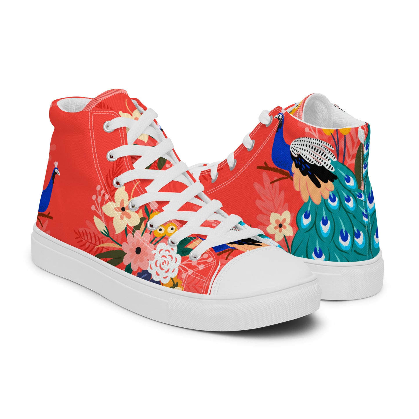 High Top Canvas-Schuhe mit floralem Pfauen-Design – Farbenfroh und stilvoll