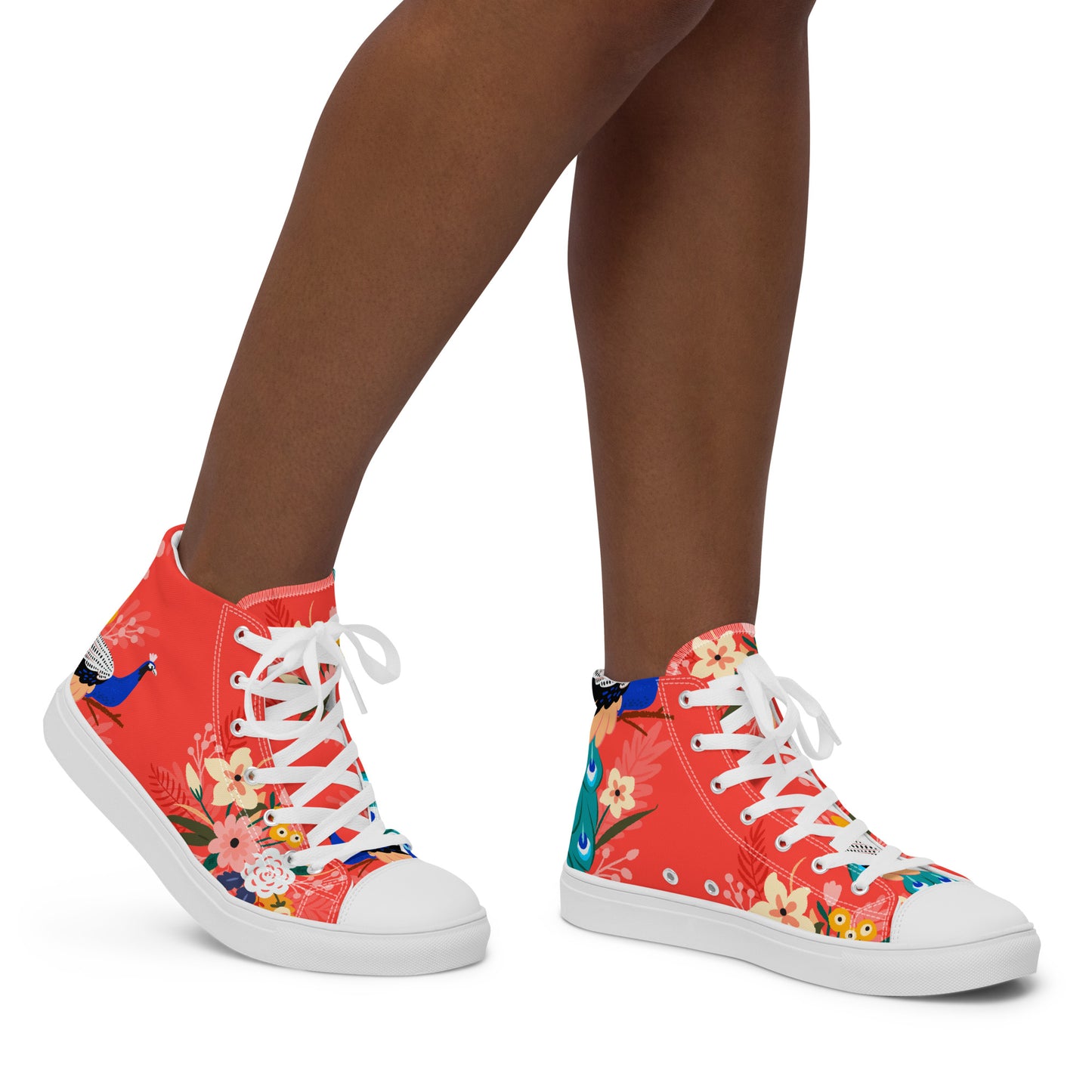 High Top Canvas-Schuhe mit floralem Pfauen-Design – Farbenfroh und stilvoll