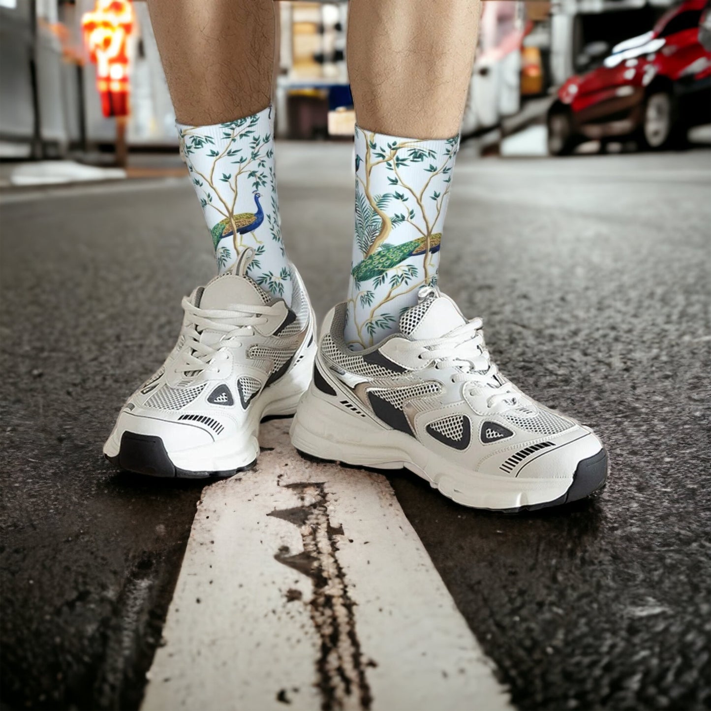 Vintage-Pfauensocken für Herren - Lustige Chinoiserie-Stil Strümpfe für jede Jahreszeit