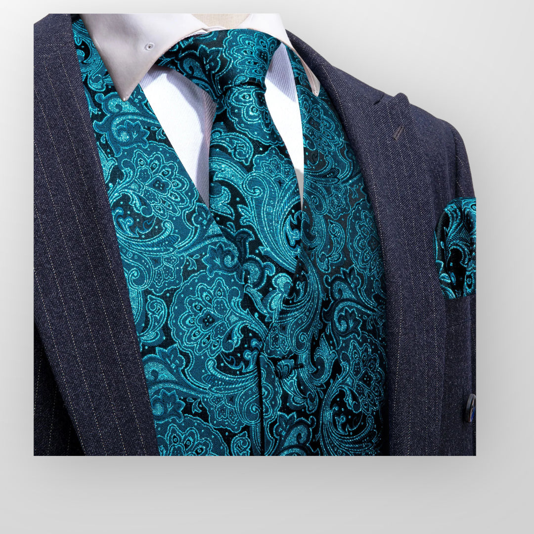 Elegante Seidenweste für Herren in Pfauenfarben
