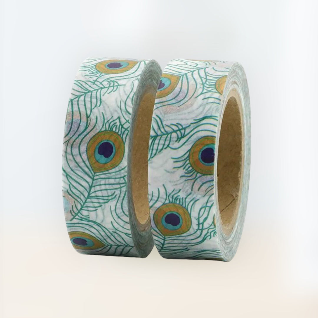 Magical peacock feather tape: set of 10 decorative adhesive tape for creative design