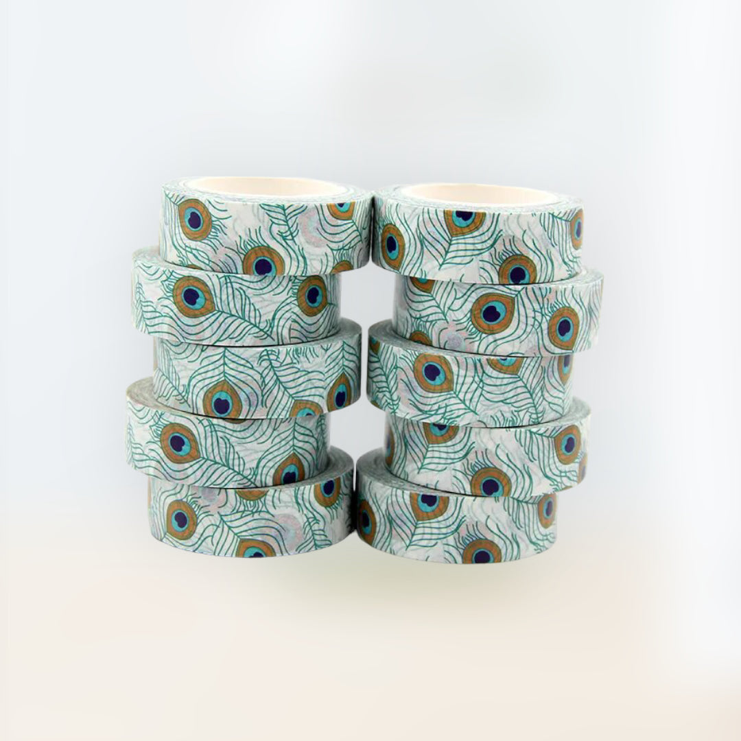 Magical peacock feather tape: set of 10 decorative adhesive tape for creative design