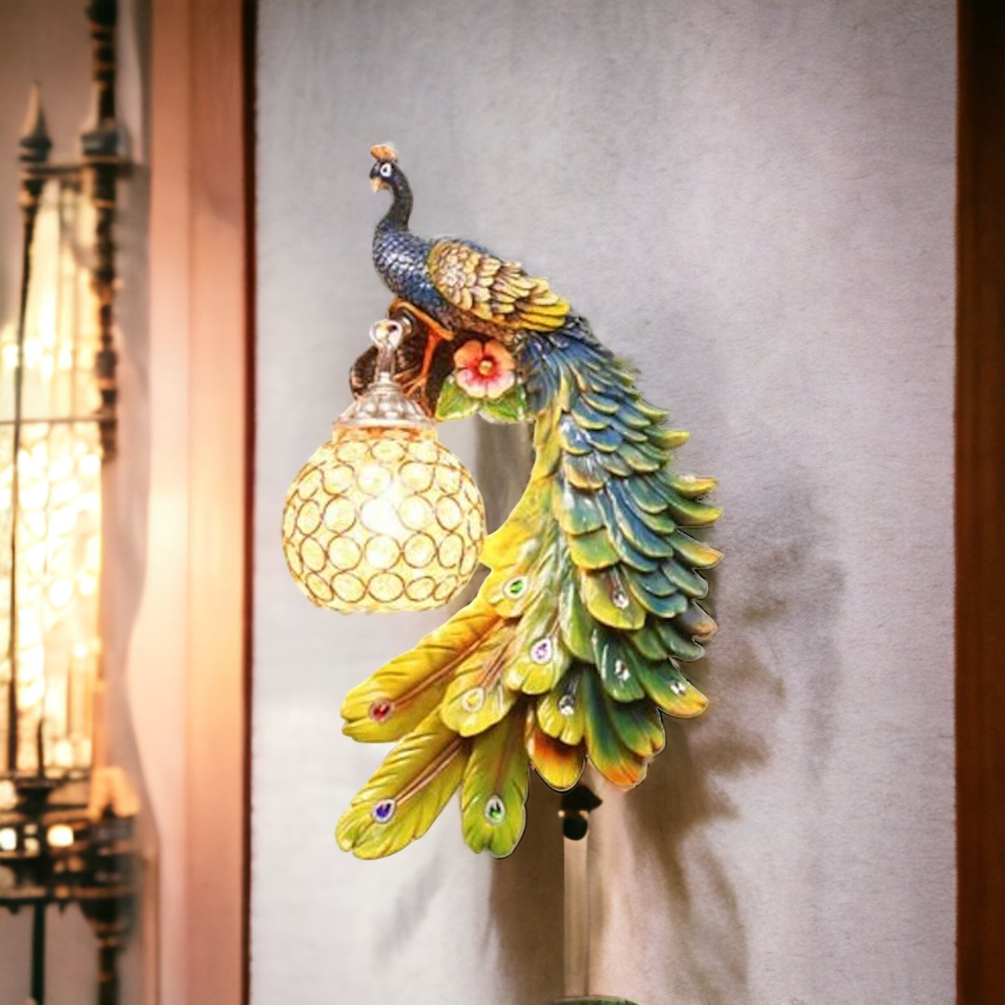 Retro-Pfau-Wandleuchte: Doppelte Farbpracht - Stilvolles Flair für Dein Zuhause